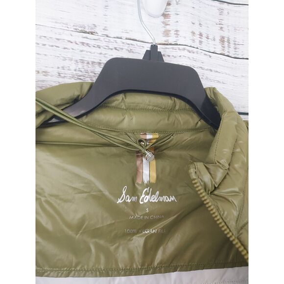 Sam Edelman Small Lightweight Green Puffer Jacket w/ Drawstring Travel Bag NEW - Picture 3 of 8